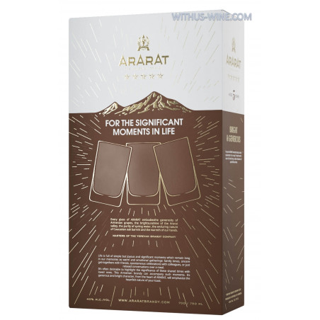 ARARAT Brandy 5 jaar 700ml, 40% + 3 glazen